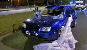 The blue Volkswagen Bora after the fatal smash