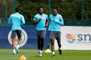 All smiles between Josh Maja and Ousmane Diakite (Photo by Adam Fradgley/West Bromwich Albion FC via Getty Images)