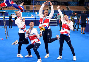 Team GB celebrate with their bronze medals