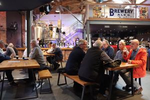 Ludlow Brewery seating filled with beer festival visitors. Picture: Laura Hadland