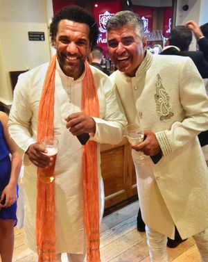Surseh Bawa with ex Wolves and Albion star Don Goodman at a charity Bollywood night