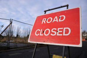 Stock image of a road closure sign at Station Hill, Oakengates, Telford on Saturday, January 11, 2025