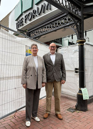 Councillors Maureen Freeman And Steve Thornley Outside The Forum Shopping Centre In Cannock. Image courtesy of Cannock Chase Council