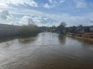The River Severn in Shrewsbury on Tuesday, amid flood warnings