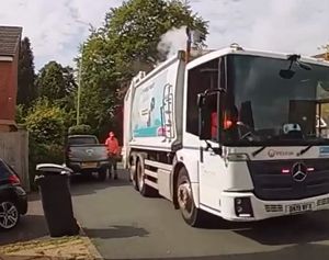 The explosion sent debris flying into the air from the back of the lorry. Image: Shropshire Council