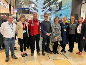 Brad Fitt and our chosen charity representatives at the switch on in Telford Centre.