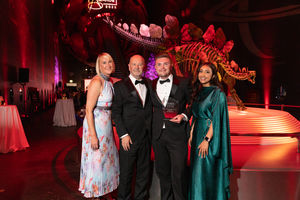 Allan and Oliver Cooper of Round Oak Interiors with representatives from Häfele and Samsung at the Häfele Studio Partner Awards 2025, held at the iconic Natural History Museum.