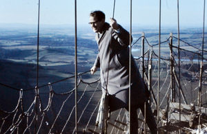  Mr Ron Miles pictured on top of the Ironbridge Power Station chimney, which was still under construction, exact date not known but mid 1960s. 
