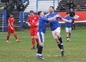Defender Ryan Wollacott opens the scoring for Halesowen. Pic: Steve Evans Photography