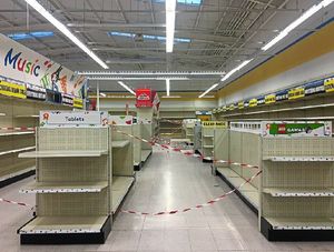 Empty shelves at Toys R Us