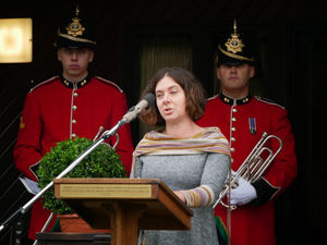 Opening the 2023 Royal Welsh Show was Natalie Hepburn with the Regimental Band of the Royal Welsh behind her. Photo: Andy Compton