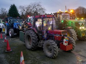 Some of the decorated and illuminated tractors at Kington cattle market at the start of last year's spectacular run