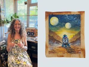 Woman holding tea bag next to tea bag