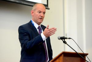  Principal James Ludlow addresses the school