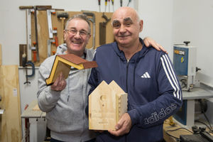 Phil Ansell and Rob Knight in the woodwork room at BCM