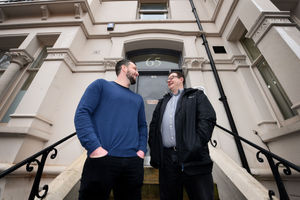 Head of operations for the Good Shepherd Ministry, Tom Hayden, with chief executive of Enterprise Homes, Matt Lambert..