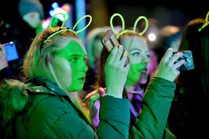 Crowds of people gathered for the festive event.
