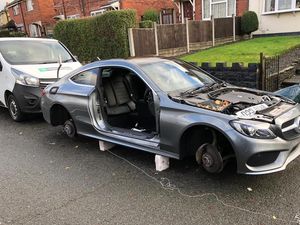 Supporting image for story: Stripped bare: Thieves grab £40,000 Mercedes' wheels, doors, seats and bonnet outside West Bromwich family's home