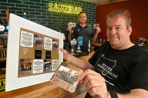 Picture  in Sedgley at new Micro Bar Sanzibar (formerly Sands Cafe).  Paul Turner (front) from the Save The Crooked House (Let's Get it Rebuilt) campaign , and owner of Sanzibar: Dean Sands, with a collection of Crooked House Beer mats that are now out and about in pubs across the Black Country. Dean has put some in a frame ready to hang on the wall too.