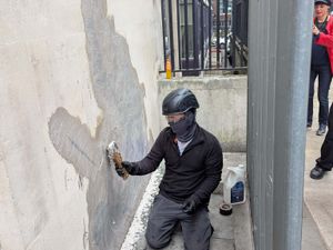 Supporting image for story: Work to remove Banksy mural at Royal Courts of Justice resumes