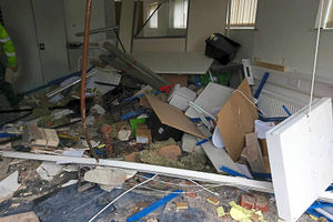 The inside of the damaged building after the crash on Sunday evening