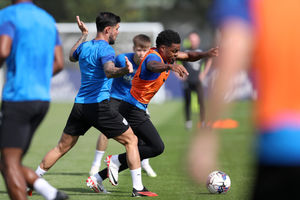 Grady Diangana and Alex Mowatt battle for the ball Photo by Adam Fradgley/West Bromwich Albion FC via Getty Images).