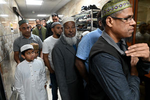 The queue to see the coffins stretched around the corridor