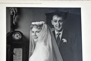 Carol's mother and father on their wedding day. They were wedded at a side altar.