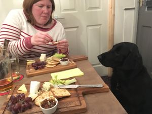 Gail with a cheese platter before losing six stone
