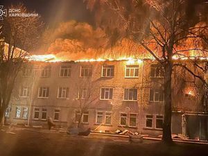 A hospital on fire in Kharkiv