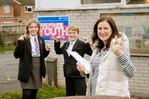 Twins Mischa and Rocco Gallon, 12, from Oldbury Well School, with Councillor Julia Buckley celebrate the initial youth club victory