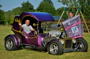 Kevin Taylor welcomes his friend Gerry Gaughan and his Ford 1976 C Cab Hot Rod called 'Revenge', to his home in Oulton.
