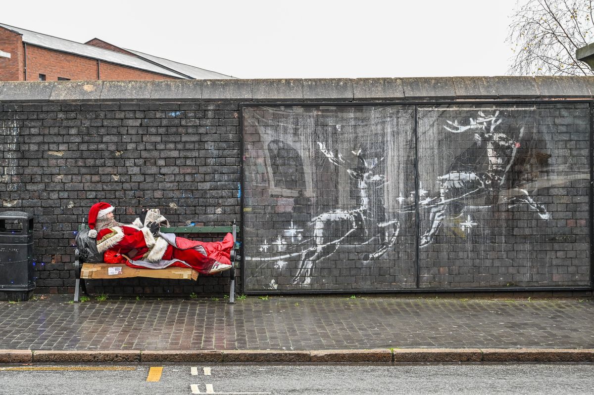 Santa spotted at the Banksy artwork in Birmingham
