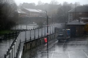Flood barriers are up at Frankwell, Shrewsbury