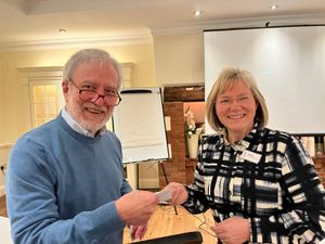 Peter Cadman with Soroptimists Jill Mason 