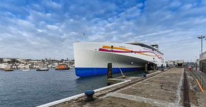 The Liberation Ferry, part of the Condor Ferries fleet, docked during a stay in Jersey