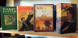 Adam's collection of Harry Potter books in several languages.