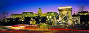 Budapest Castle and Chain Bridge at night