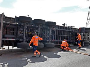 Supporting image for story: Watch: Overturned lorry on busy Black Country Route blocks three lanes and causes major congestion