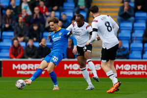 Tom Bayliss of Shrewsbury Town and Ryan Nyambe of Derby County (AMA)
