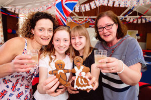 Organiser Kate Preston with Immie Preston, Milly Burt and Nicole Liddle at the Royal Wedding Party at Oldbury Village Hall in Bridgnorth