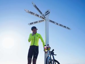 Supporting image for story: Cyclist with rare condition breaks record for cycling length of UK and back