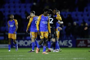 Dejected Shrewsbury Town players after defeat to Bristol Rovers
