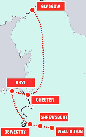 The route taken by the van from Wellington to Glasgow