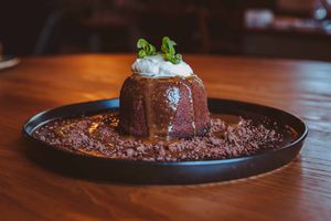 The Chilli & Chocolate Fondant with Carmel Miso Toffee and Chocolate Soil is an indulgent dessert