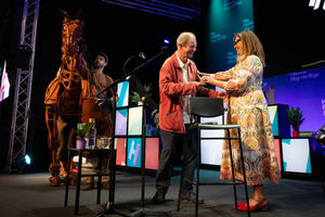 Michael Morpurgo presented with his medal - credit Billie Charity and Hay Festival