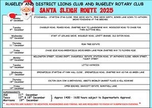 Santa Sleigh Route for Rugeley and District areas