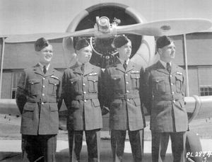 Johnstone, far left, possibly during training. Picture: Canadian Archives.
