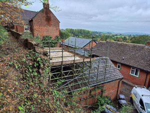 Scaffolding is in place at the town wall in Ludlow. Picture: Longmynd Consultants