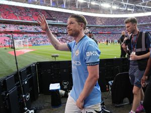 Manchester City’s Kevin De Bruyne salutes the fans following the FA Cup final